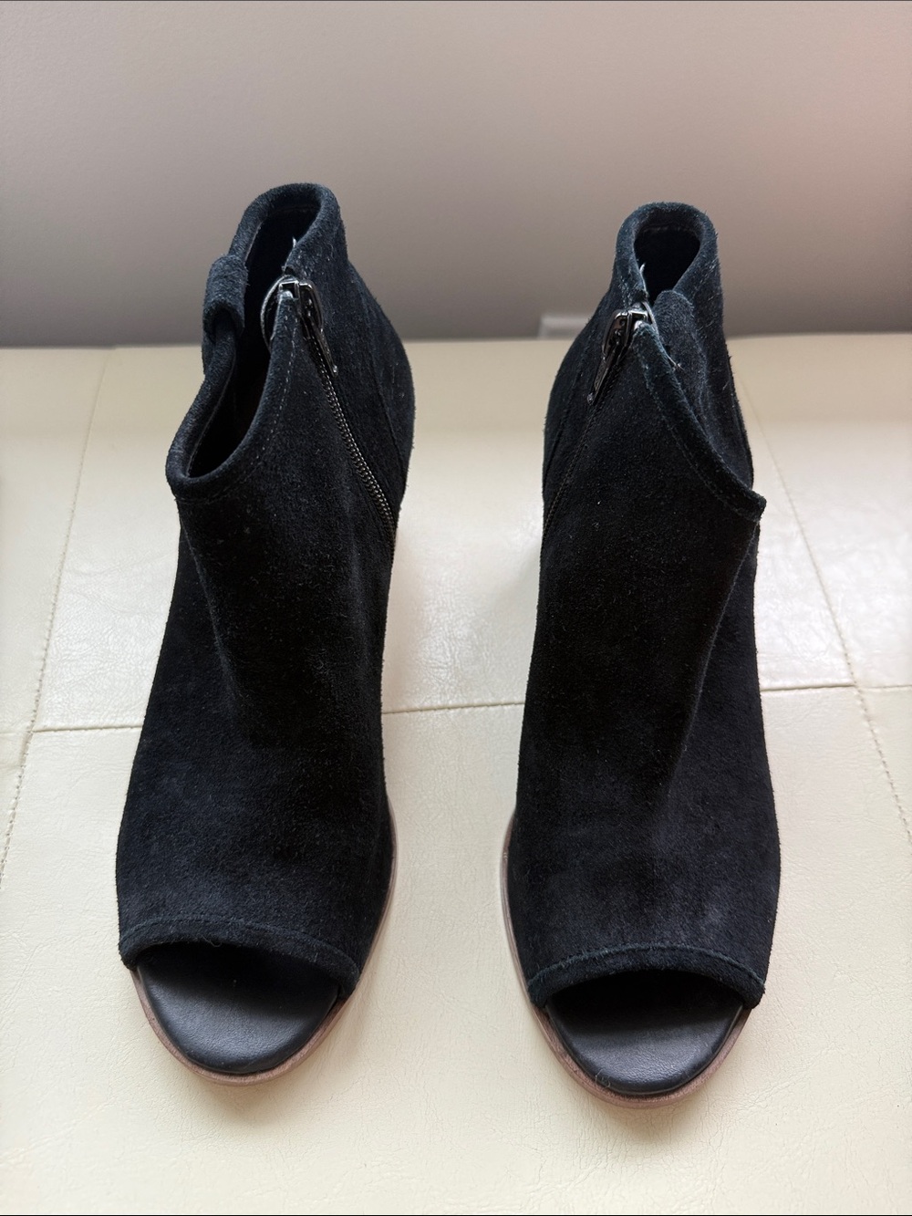 Aldo Black Suede Open-Toe Ankle Boots